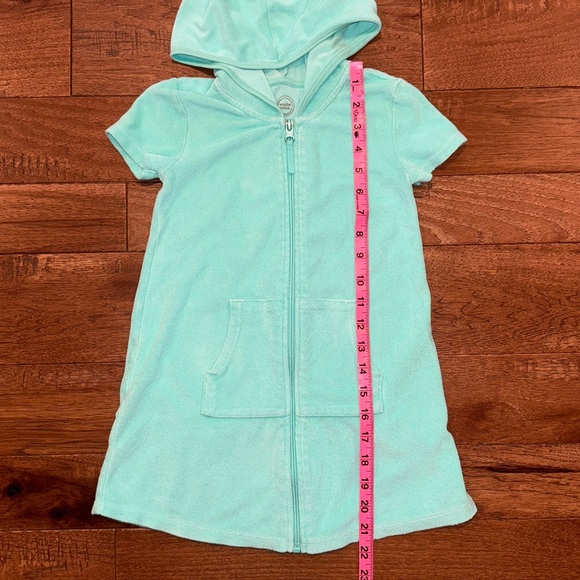 Wonder Nation Girls Aqua Terry Hooded Zip Front Swim Coverup - Size XS (4-5) - Picture 9 of 16